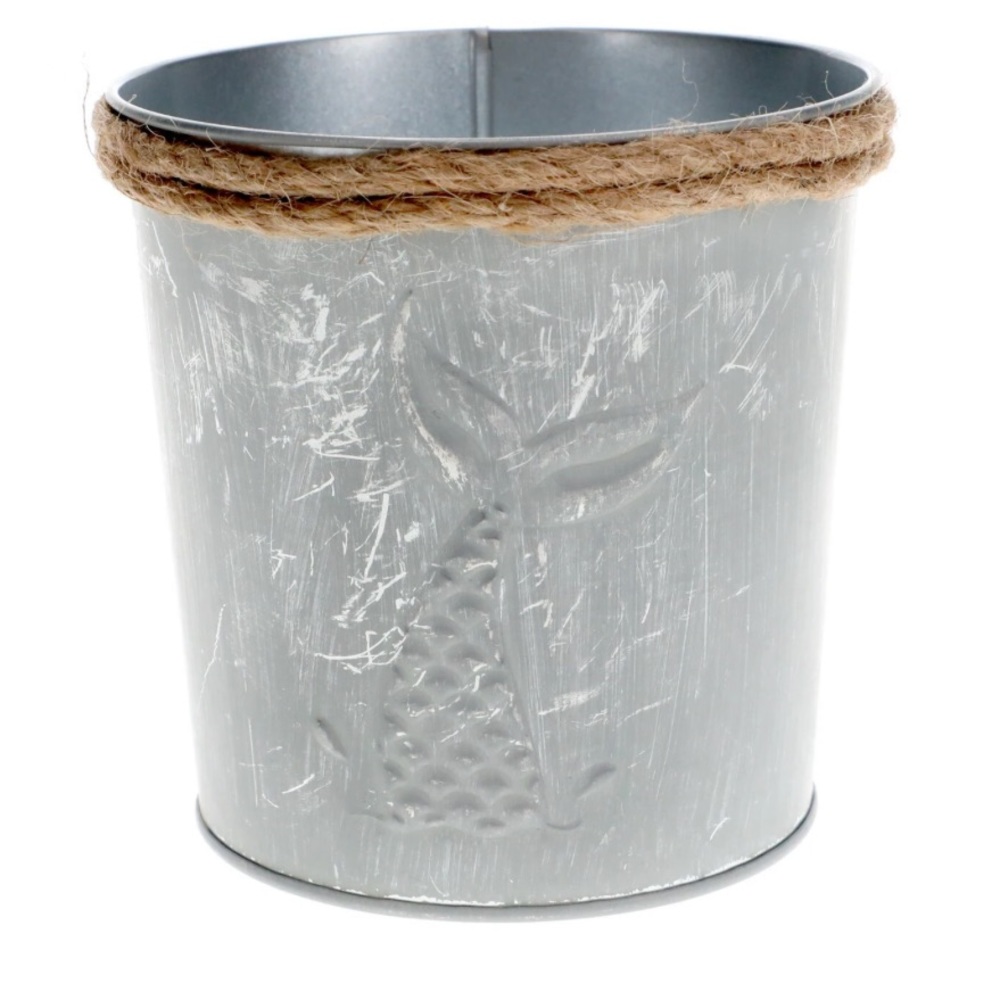 Shore Living Nautical Embossed Galvanized Metal Pail NWT